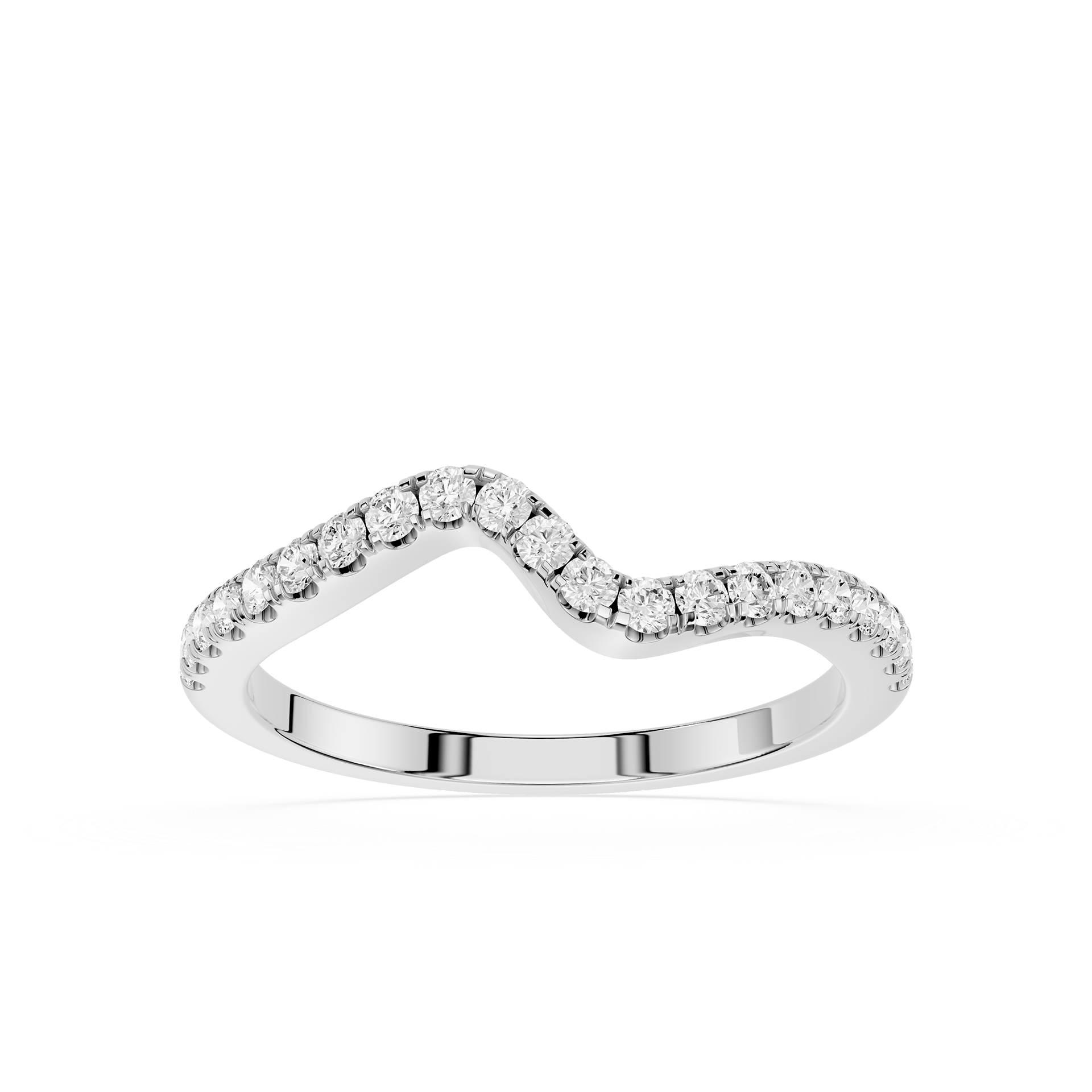 Silver ring with diamond accents on a white background