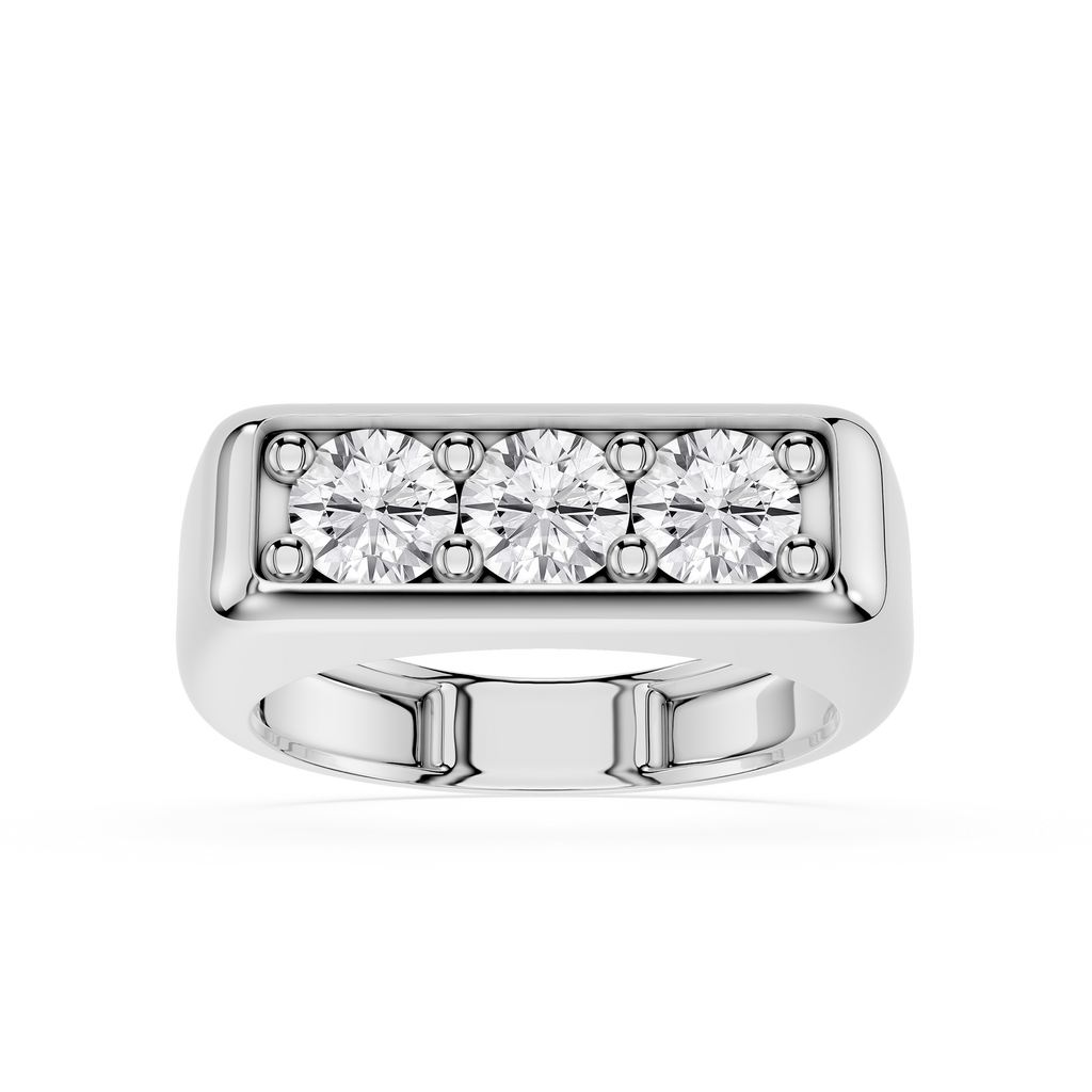 Silver ring with diamond stones on a white background