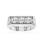 Silver ring with diamond stones on a white background
