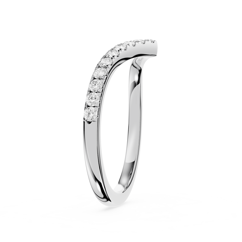 Silver ring with small diamonds on a white background