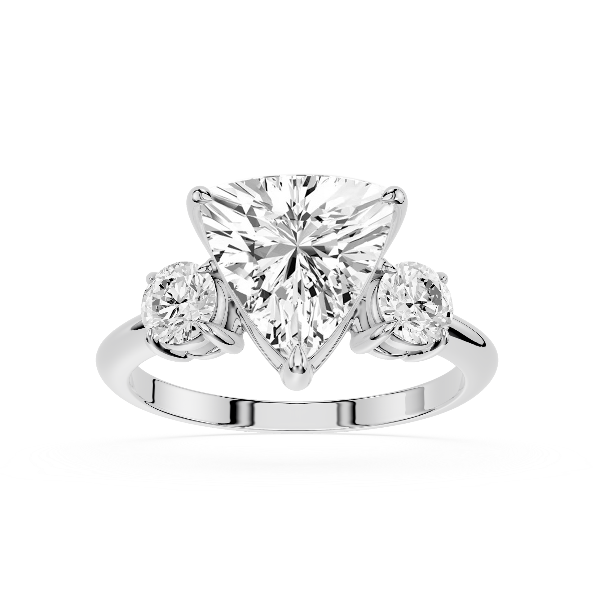 Diamond ring with a heart-shaped center stone on a white background