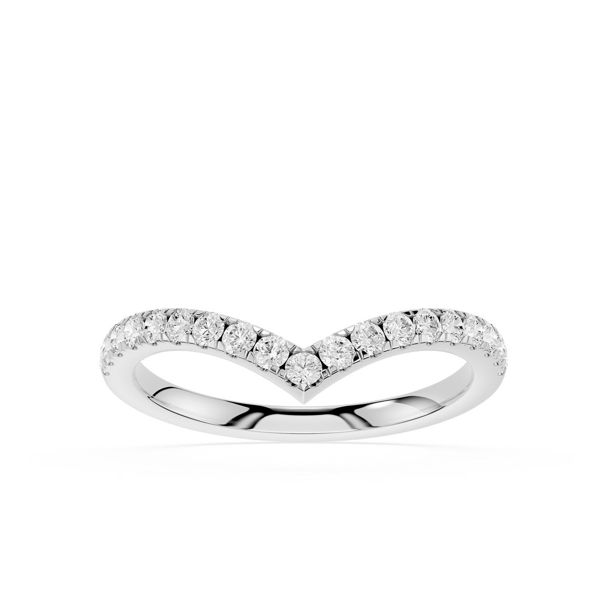 Chevron round cut lab grown diamond wedding band in White gold