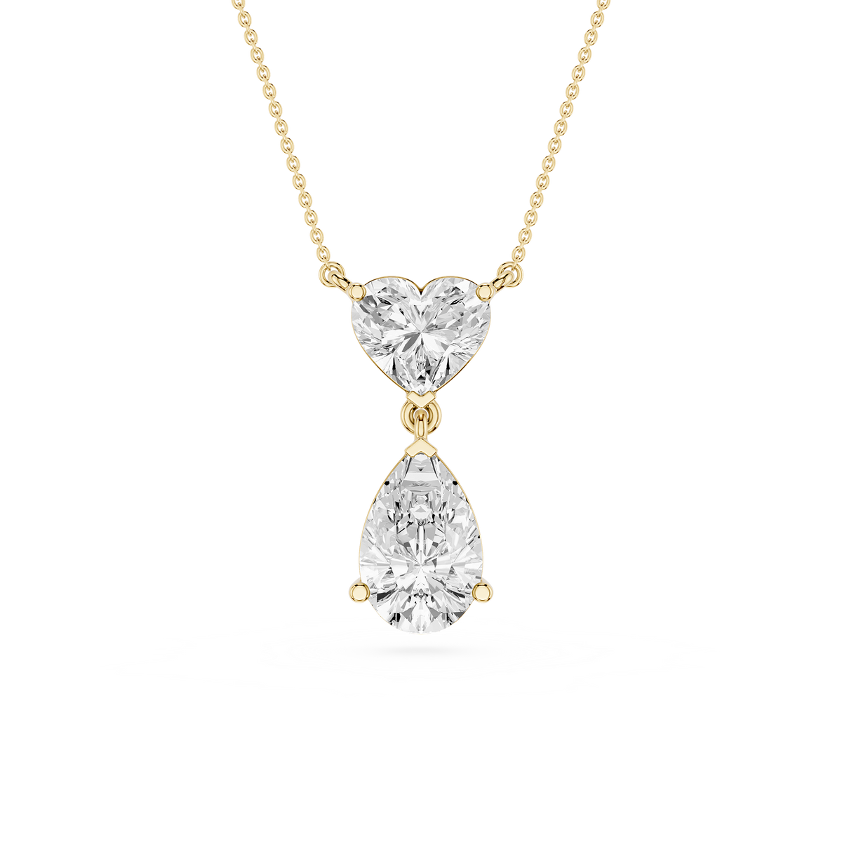 Diamond necklace with heart and teardrop pendants on a white  background