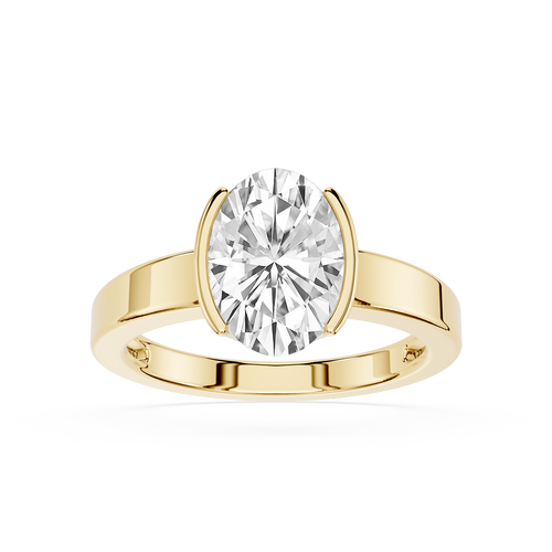 2 CT Oval Lab Diamond East West Half Bezel Engagement Ring