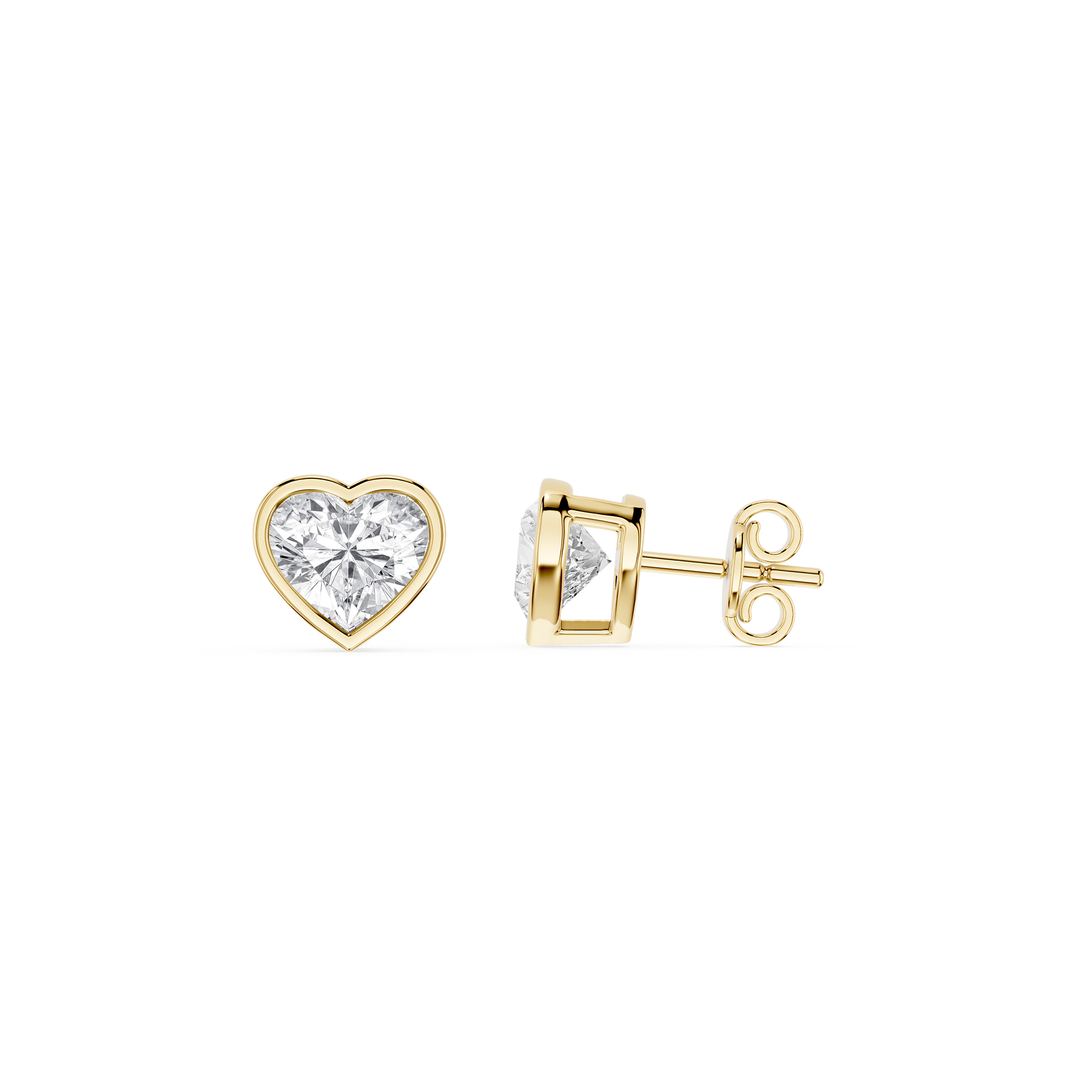 Heart-shaped diamond earrings on a white background