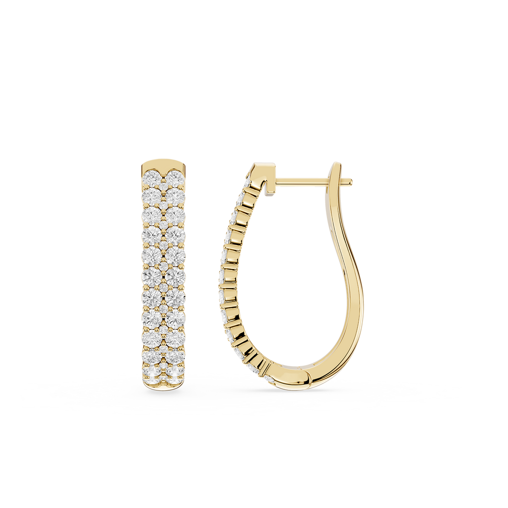 Gold hoop earrings with diamond accents on a white background