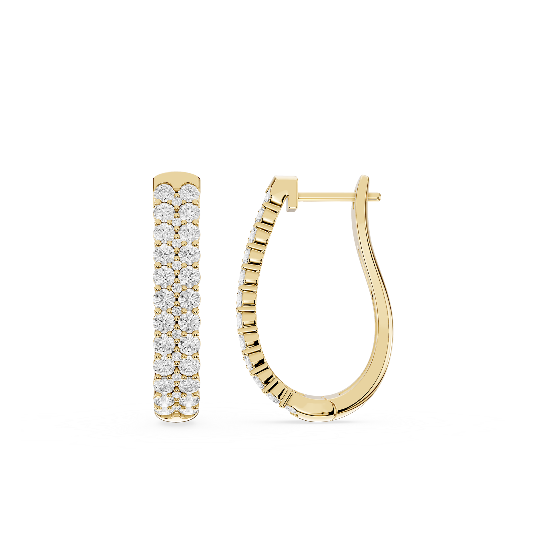 Gold hoop earrings with diamond accents on a white background