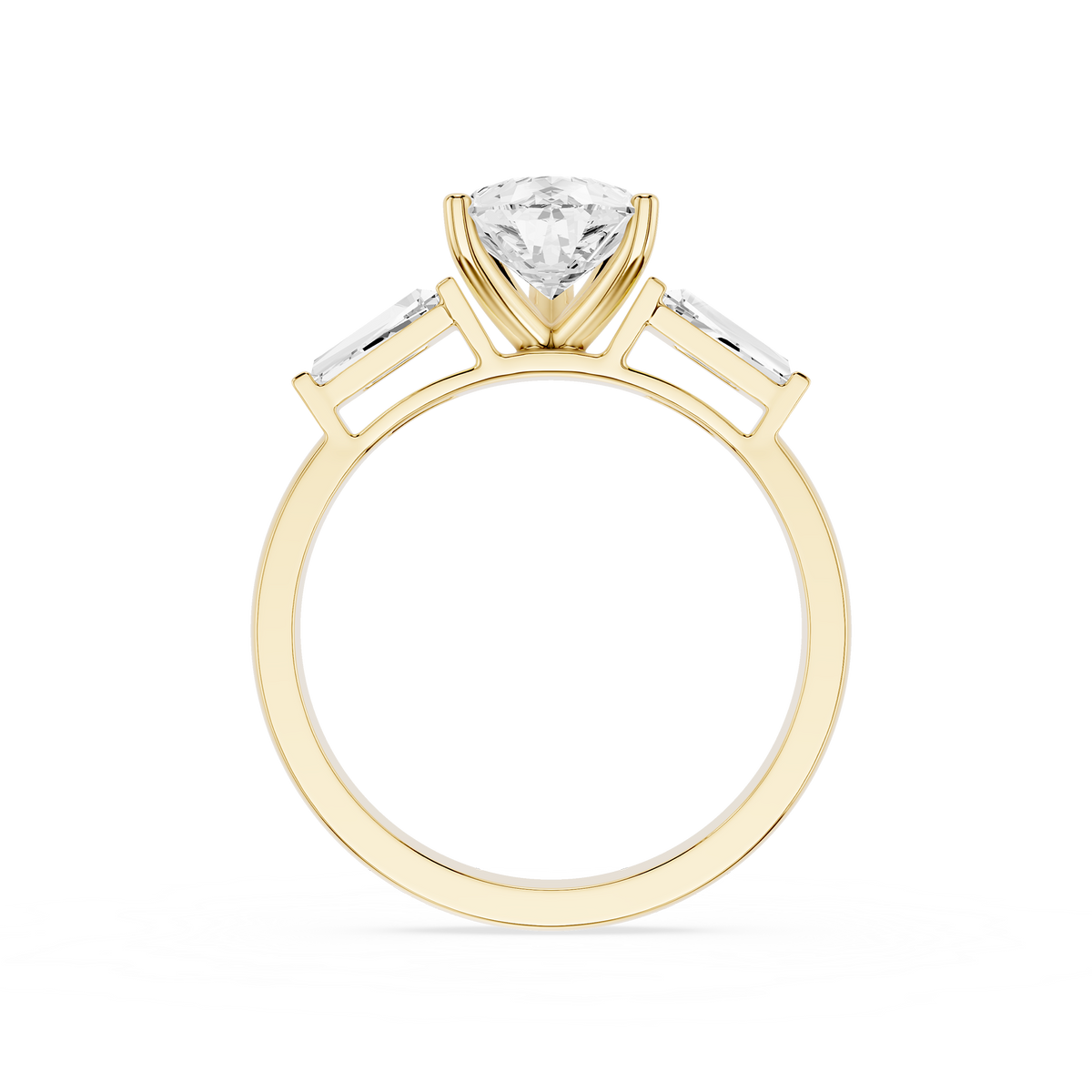 Back View Of 3 CT Pear Cut Lab Grown Diamond Three Stone Engagement Ring