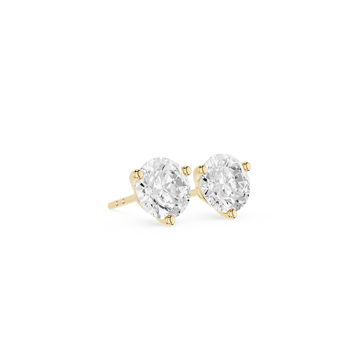 Yellow Gold Round Lab Diamond Martini Style Stud Earrings with Push Back Closure