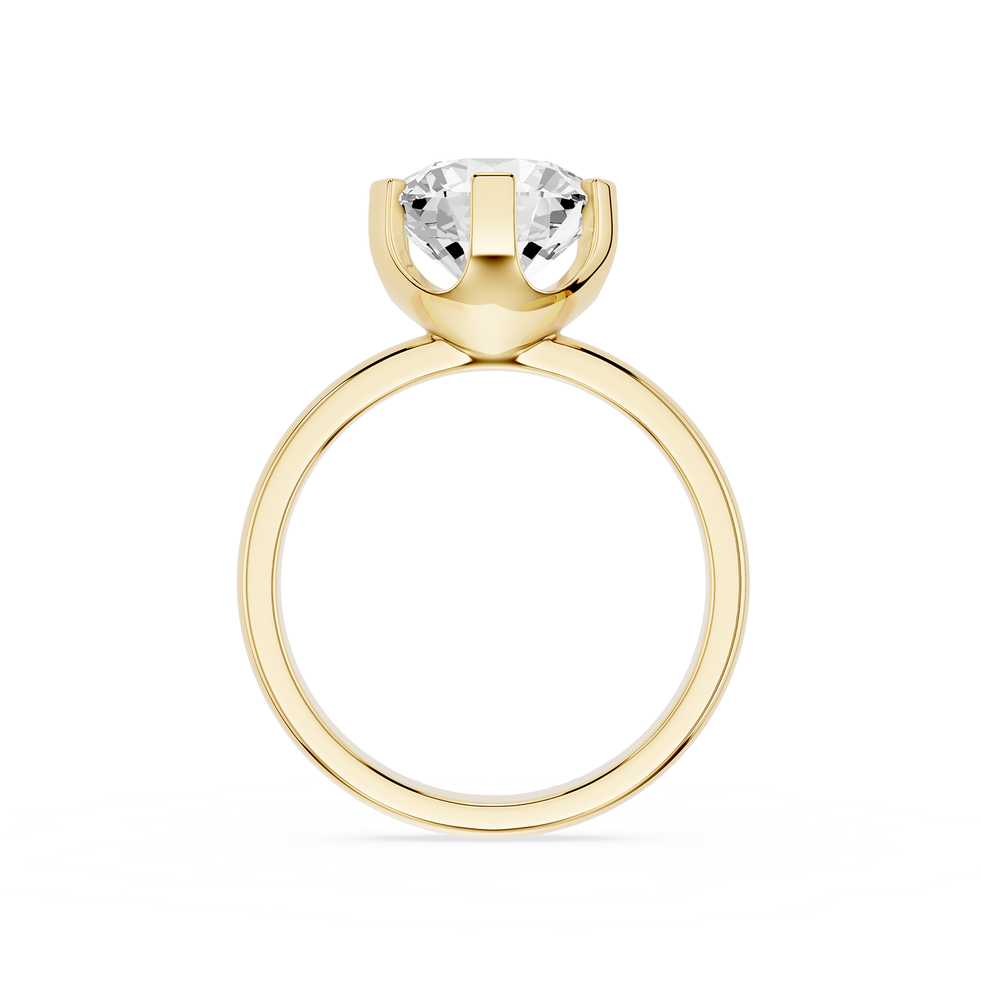 Gold ring with a clear gemstone on a white background