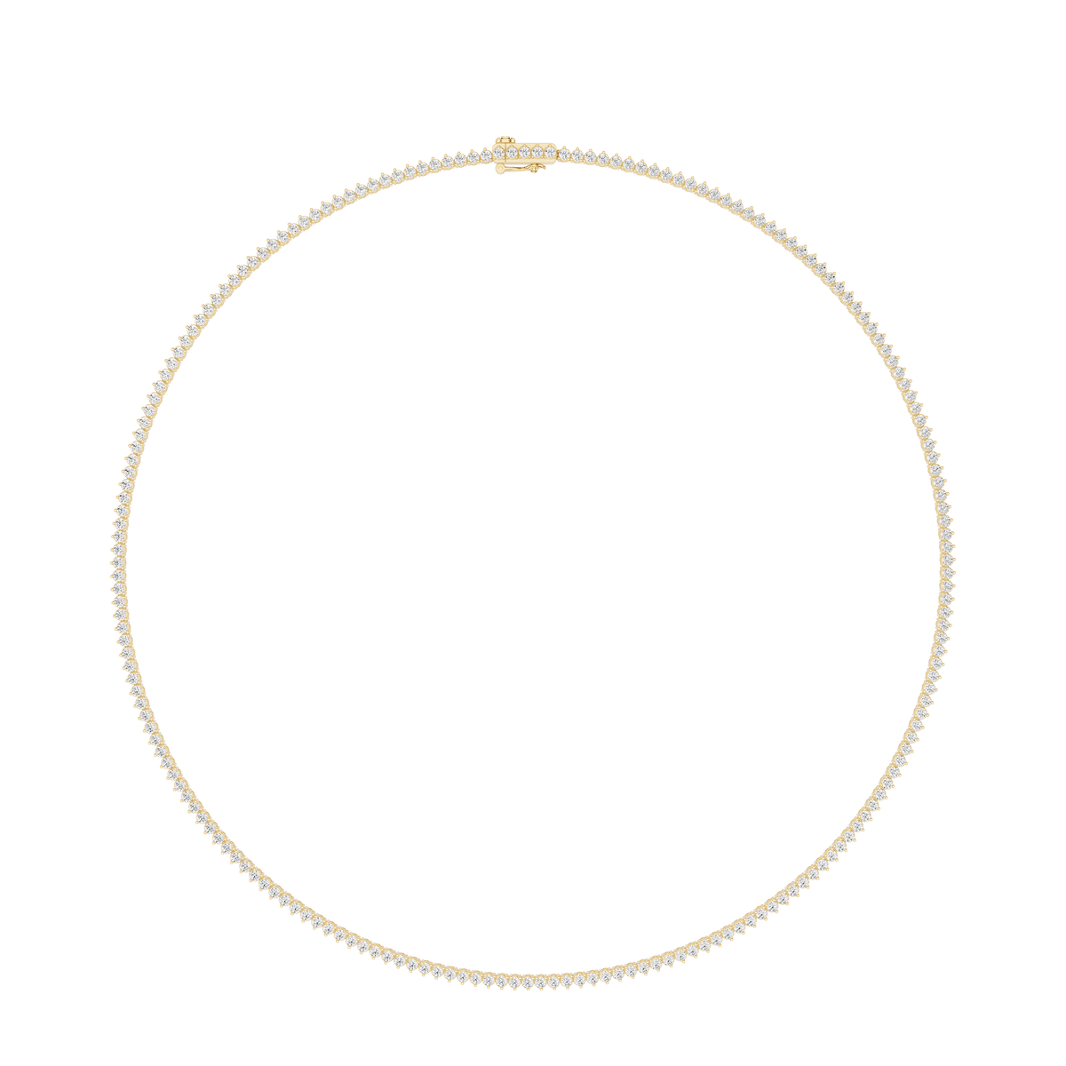 Full View Of Yellow Gold 3 Prong Round Cut Lab Diamond Tennis Box Clasp Necklace