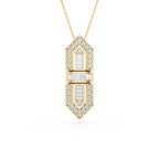 Gold necklace with a diamond pendant on a white background