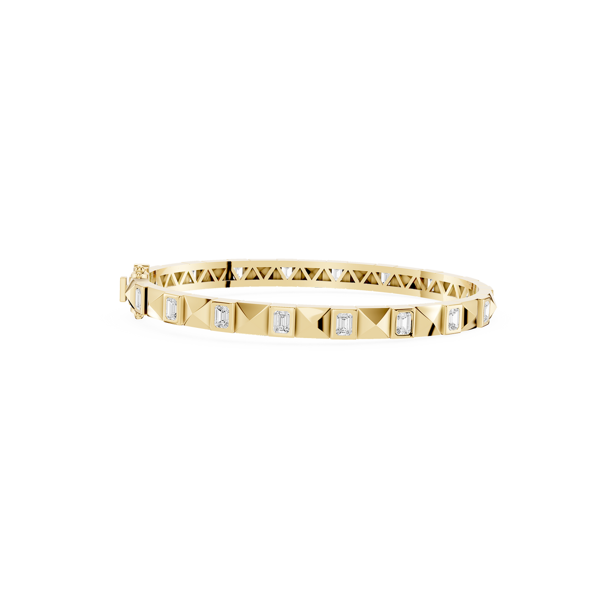 Gold bracelet with diamond accents on a white background
