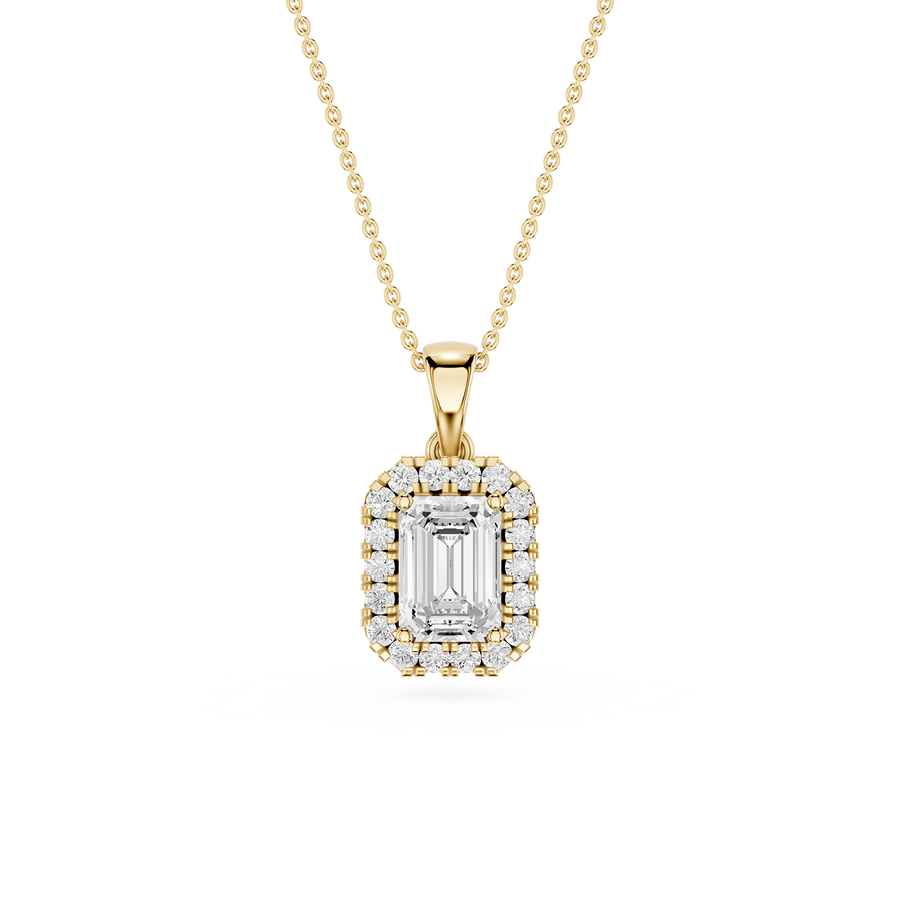 Emerald Cut Lab Grown Diamond Double Halo Pendant Necklace