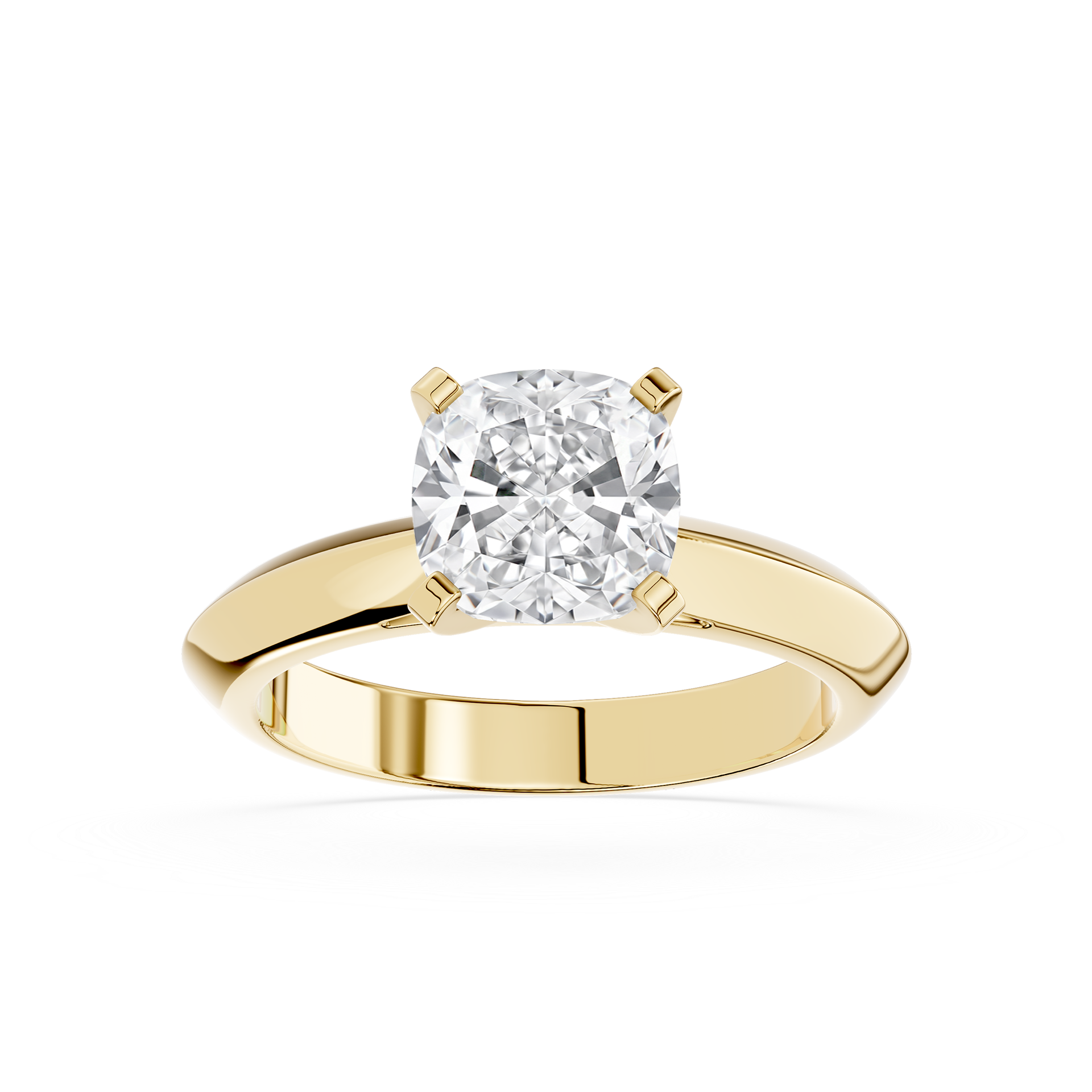 Gold ring with a large diamond on a white background