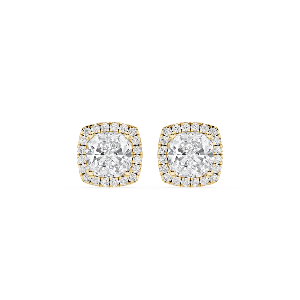 Pair of diamond stud earrings on a white background