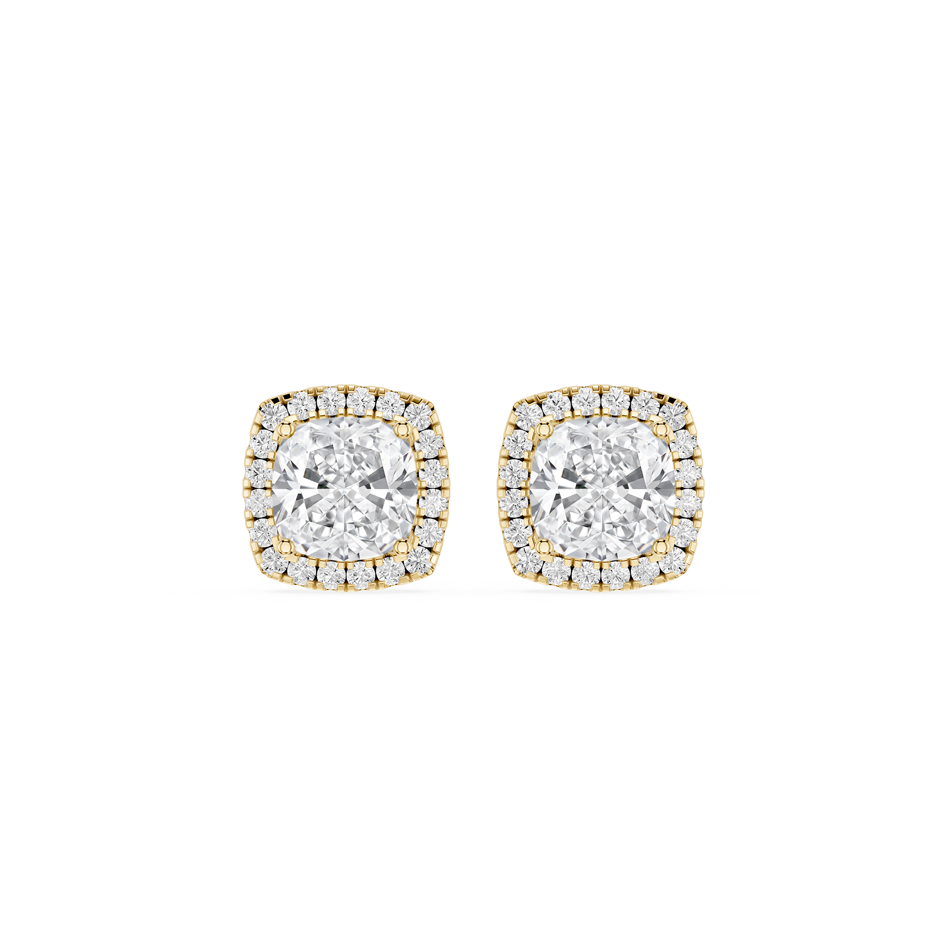 Pair of diamond stud earrings on a white background
