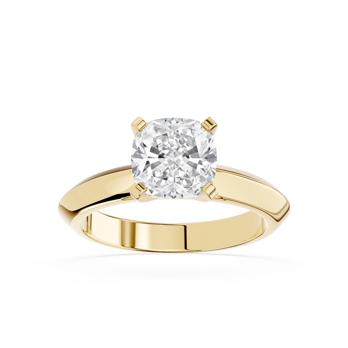 Yellow Gold Cushion Cut Lab Grown Diamond Solitaire Engagement Ring