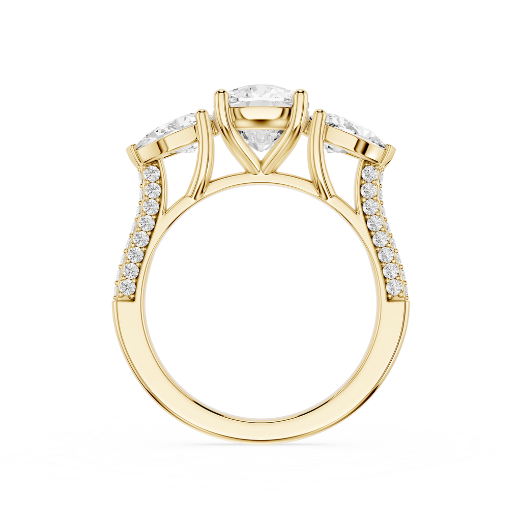 Gold ring with a diamond on a white background