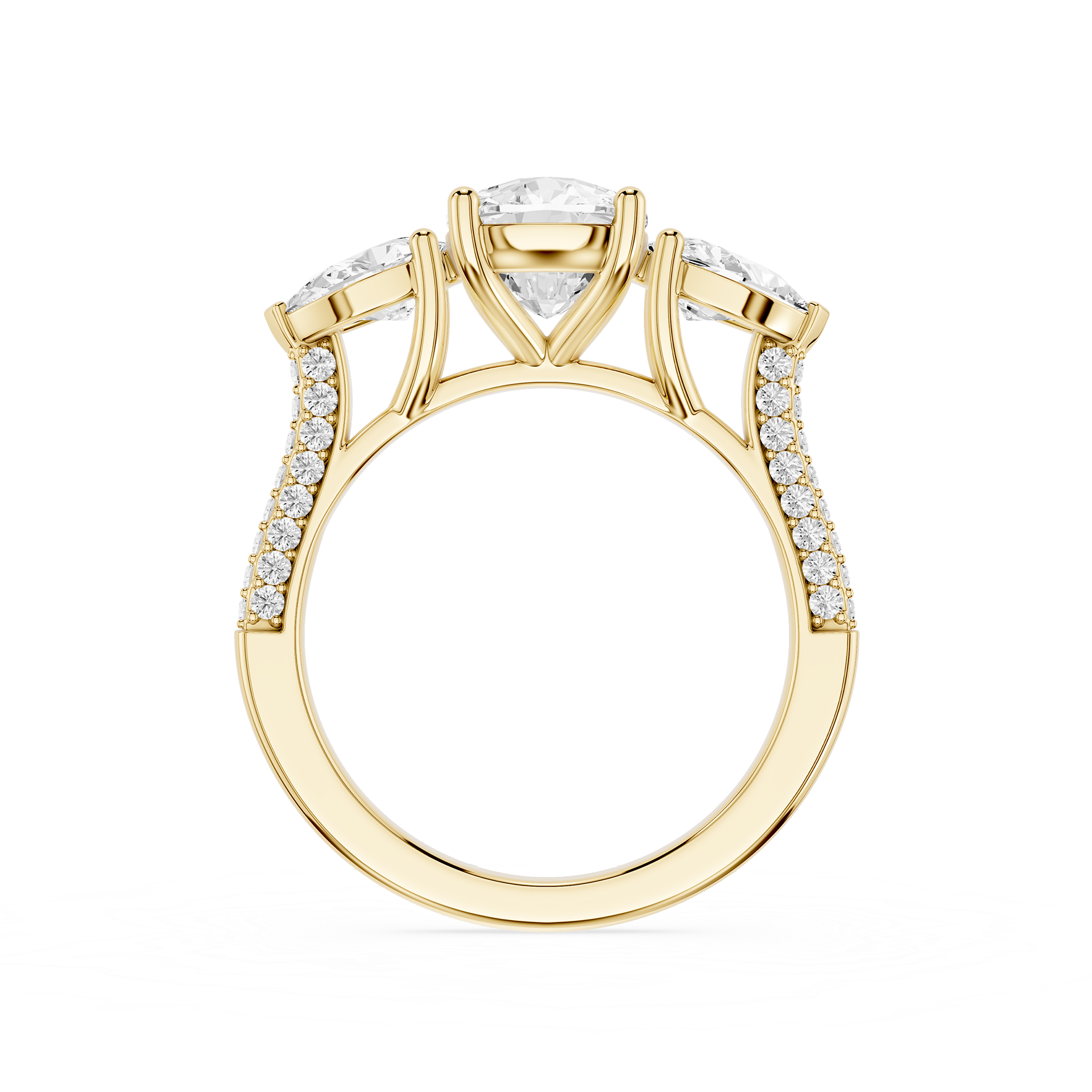 Gold ring with a diamond on a white background
