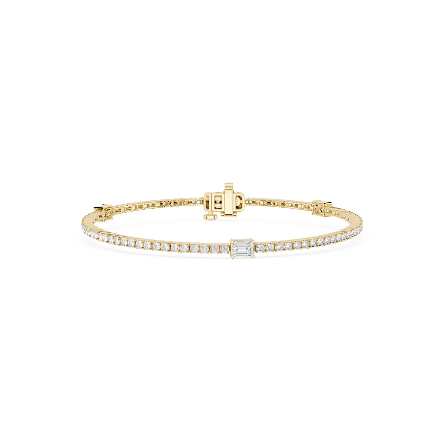 Emerald Cut Lab Diamond Box Clasp Station Tennis Bracelet