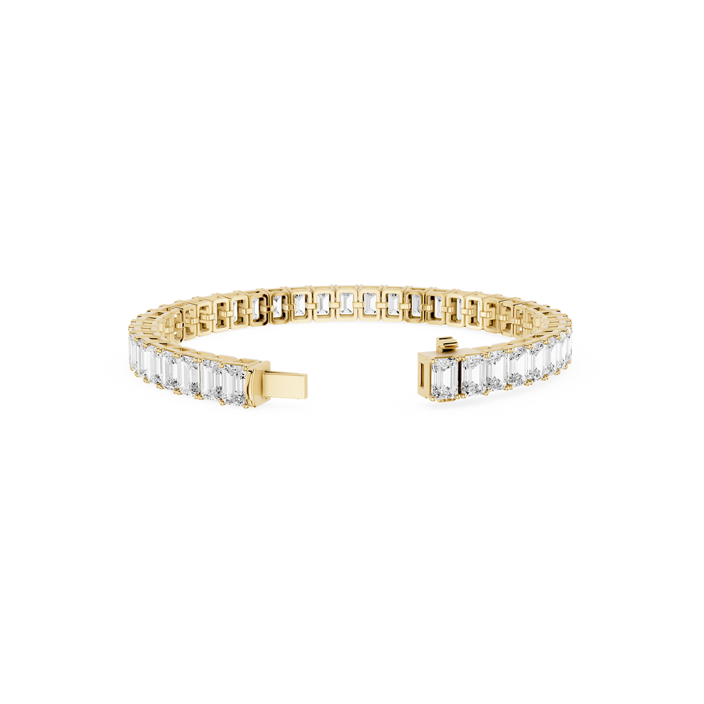 Gold bracelet with clear gemstones on a white background