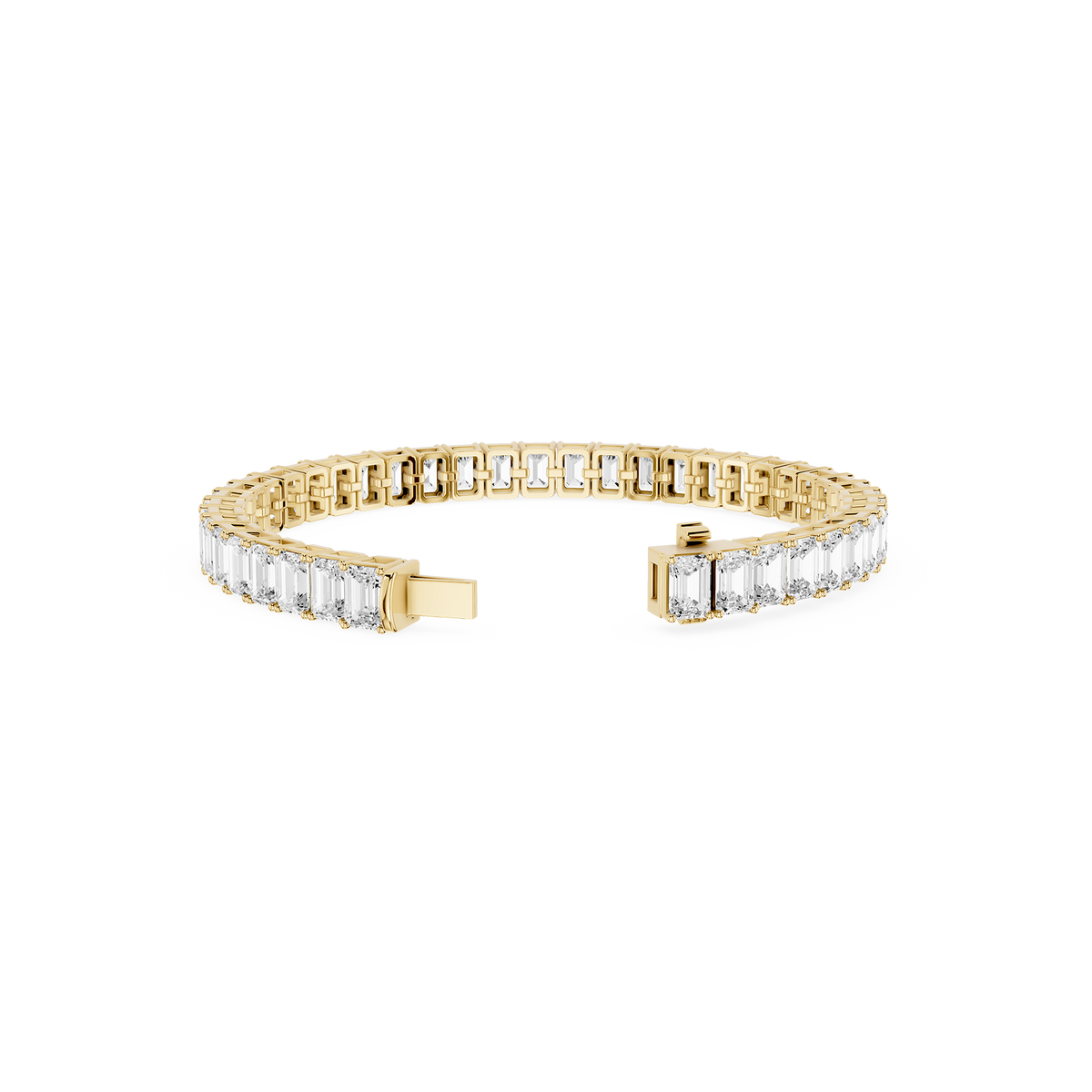 Gold bracelet with clear gemstones on a white background