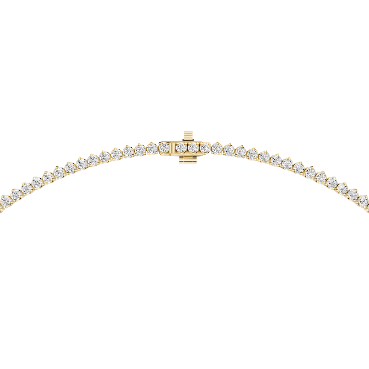 Round Cut Lab Grown Diamond Tennis Necklace Clasp Detail in Yellow Gold