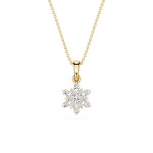 Round Cut Lab Diamond Snowflake Floral Cluster Pendant
