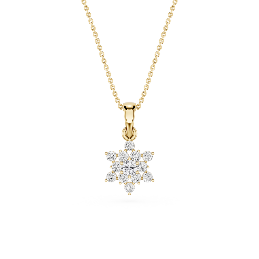 Round Cut Lab Diamond Snowflake Floral Cluster Pendant