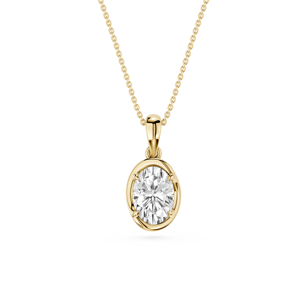 Gold necklace with a diamond pendant on a white background