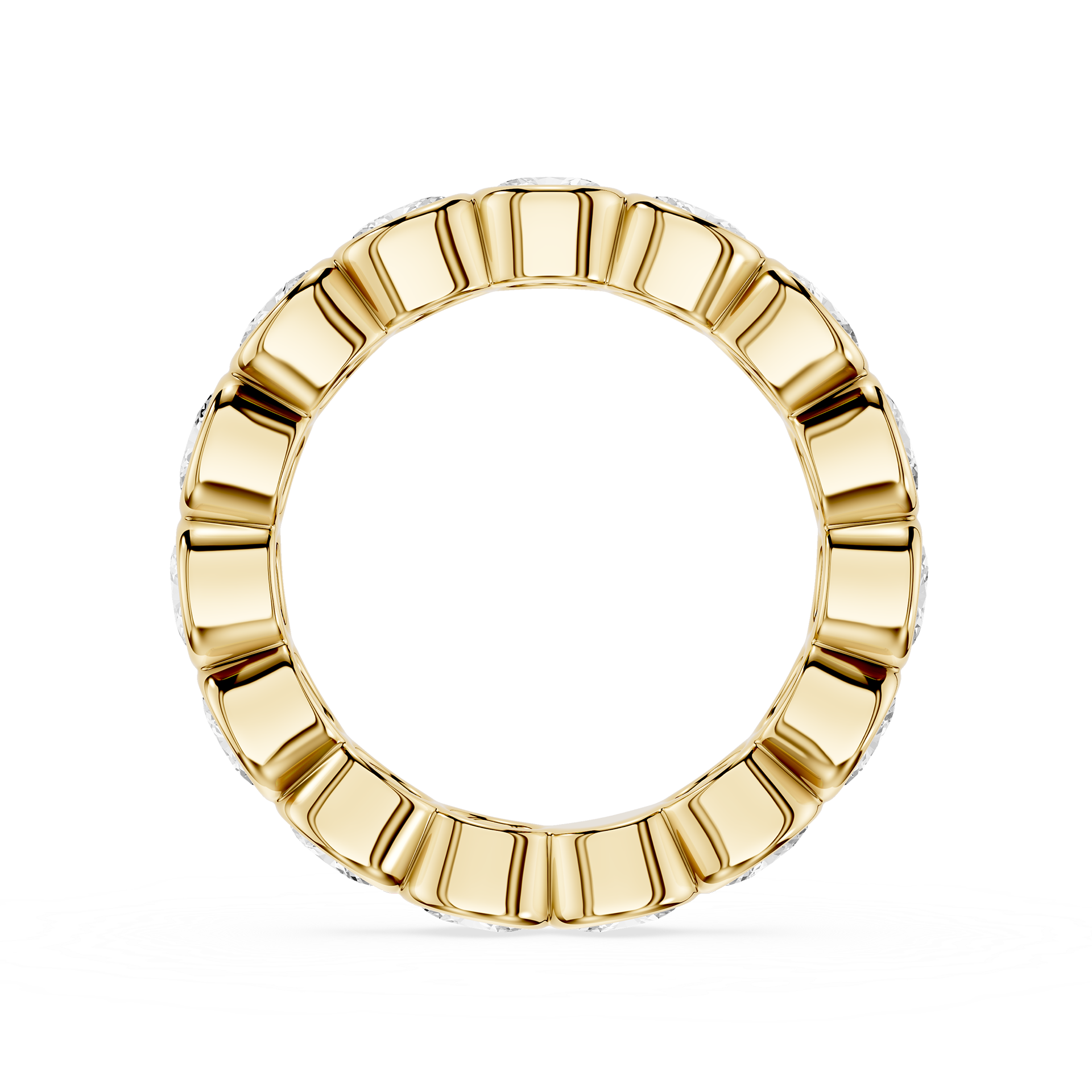 A gold-plated segmented ring with a textured, fluted outer edge, shown on a clean white background.