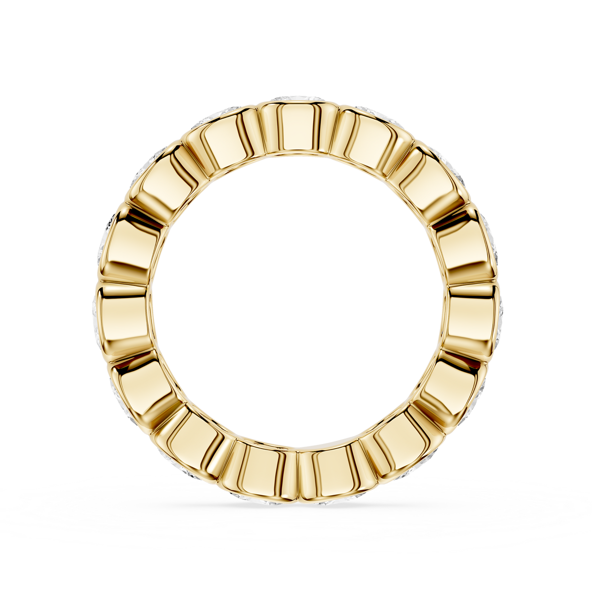 Back View Of Yellow Gold Oval Cut Bezel Set Lab Diamond Full Eternity Wedding Band