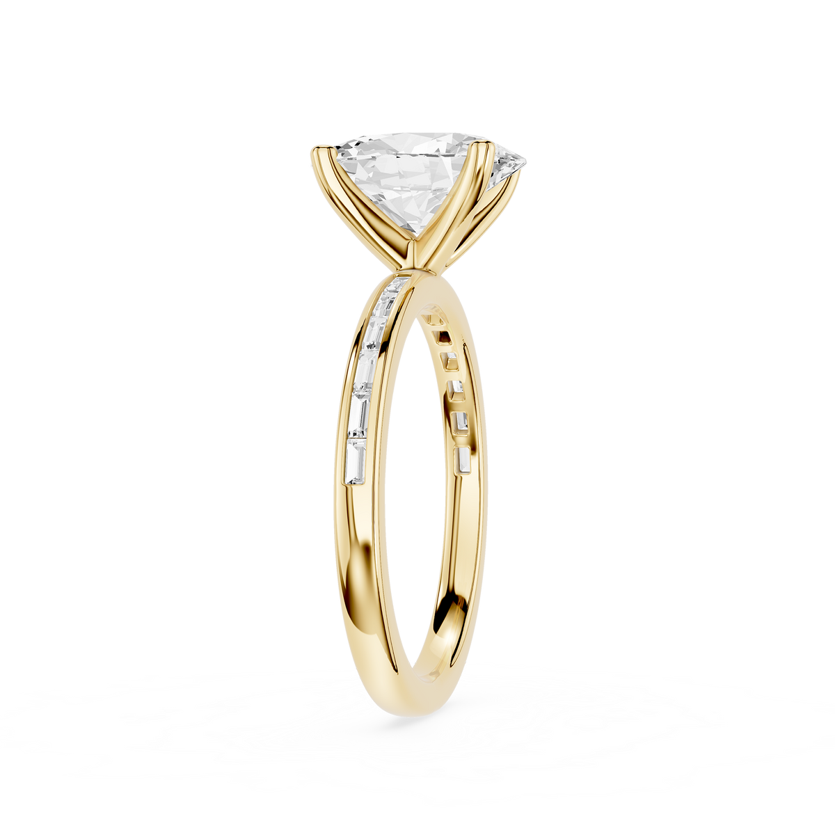 Side View Of Oval Cut Channel Set Baguette Lab Diamond Engagement Ring