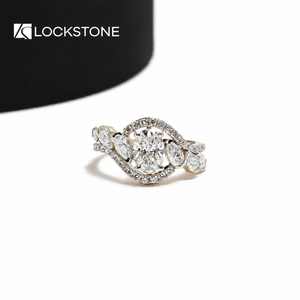 Oval Cut Lab Diamond Marquise Side Stone Swirl Engagement Ring