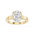 Gold ring with a large diamond on a white background