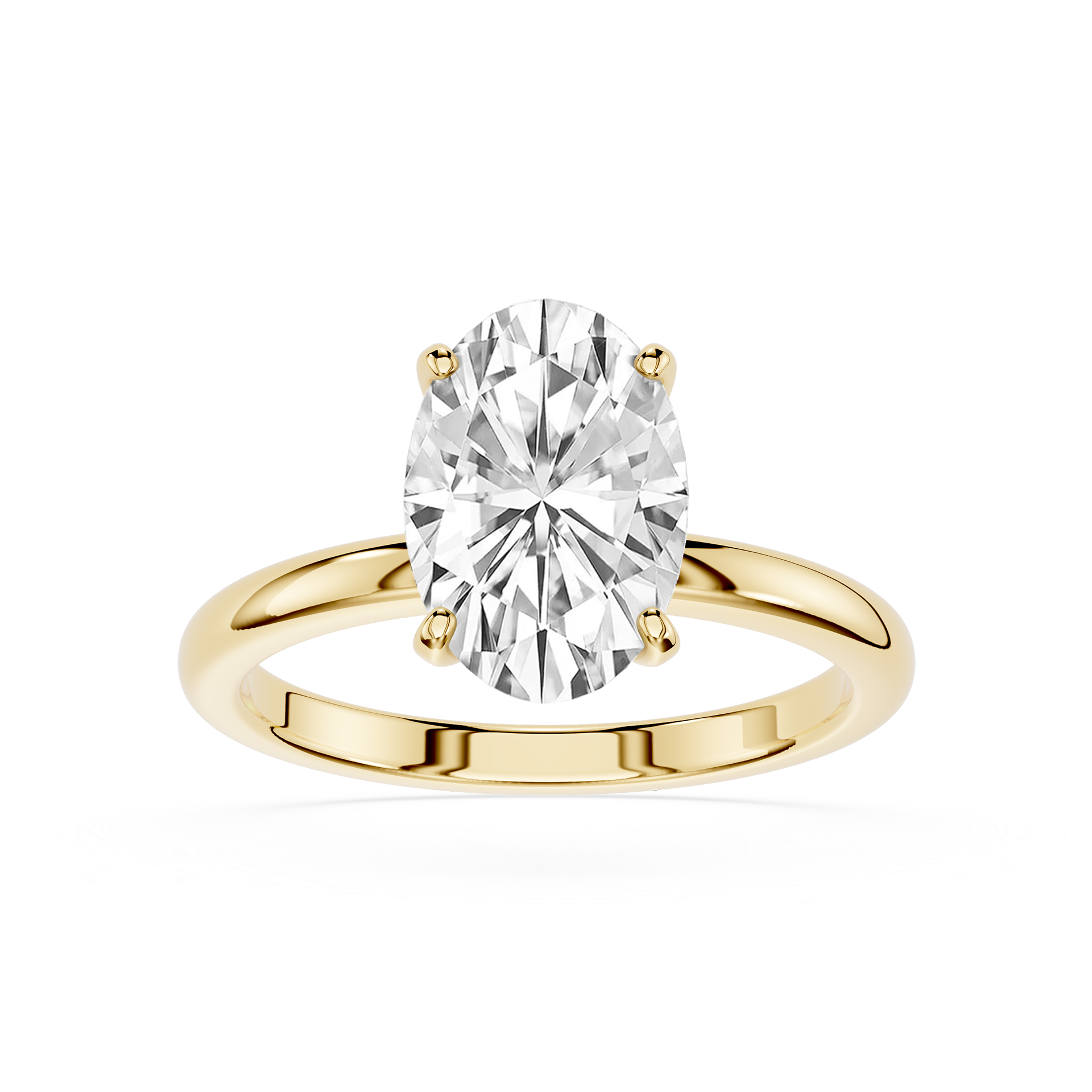 Gold ring with a large diamond on a white background