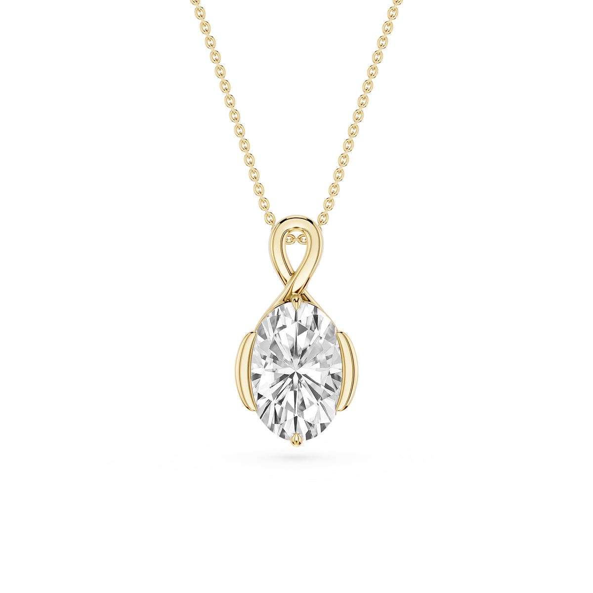 Gold necklace with a diamond pendant on a white background