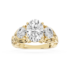 Gold ring with three diamonds on a white background
