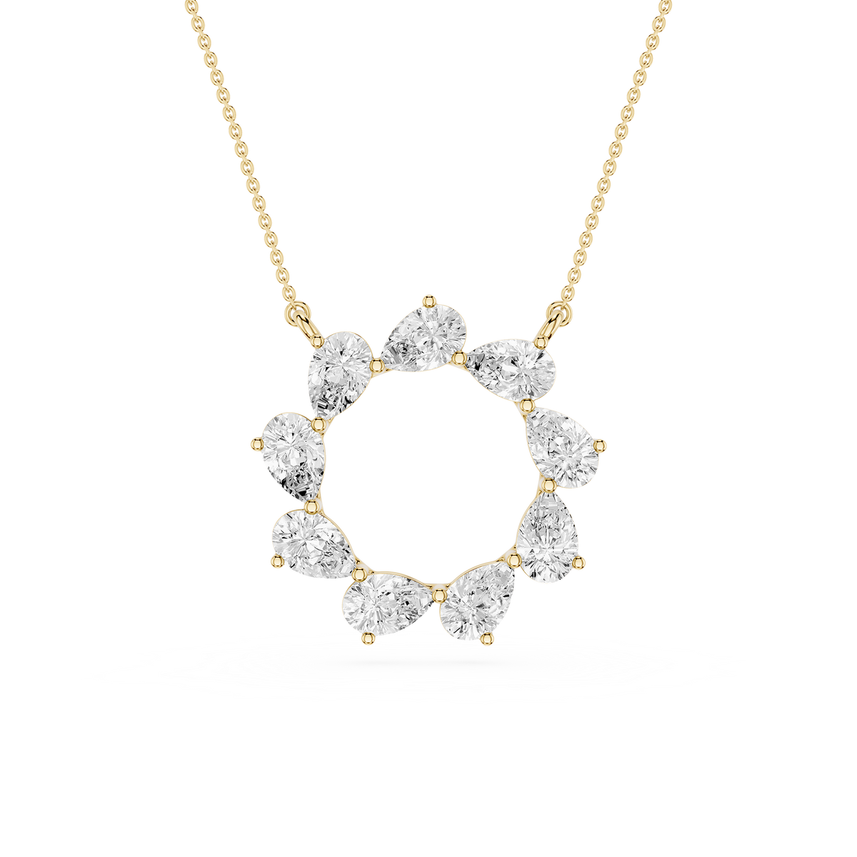 Diamond necklace with a gold chain on a white background