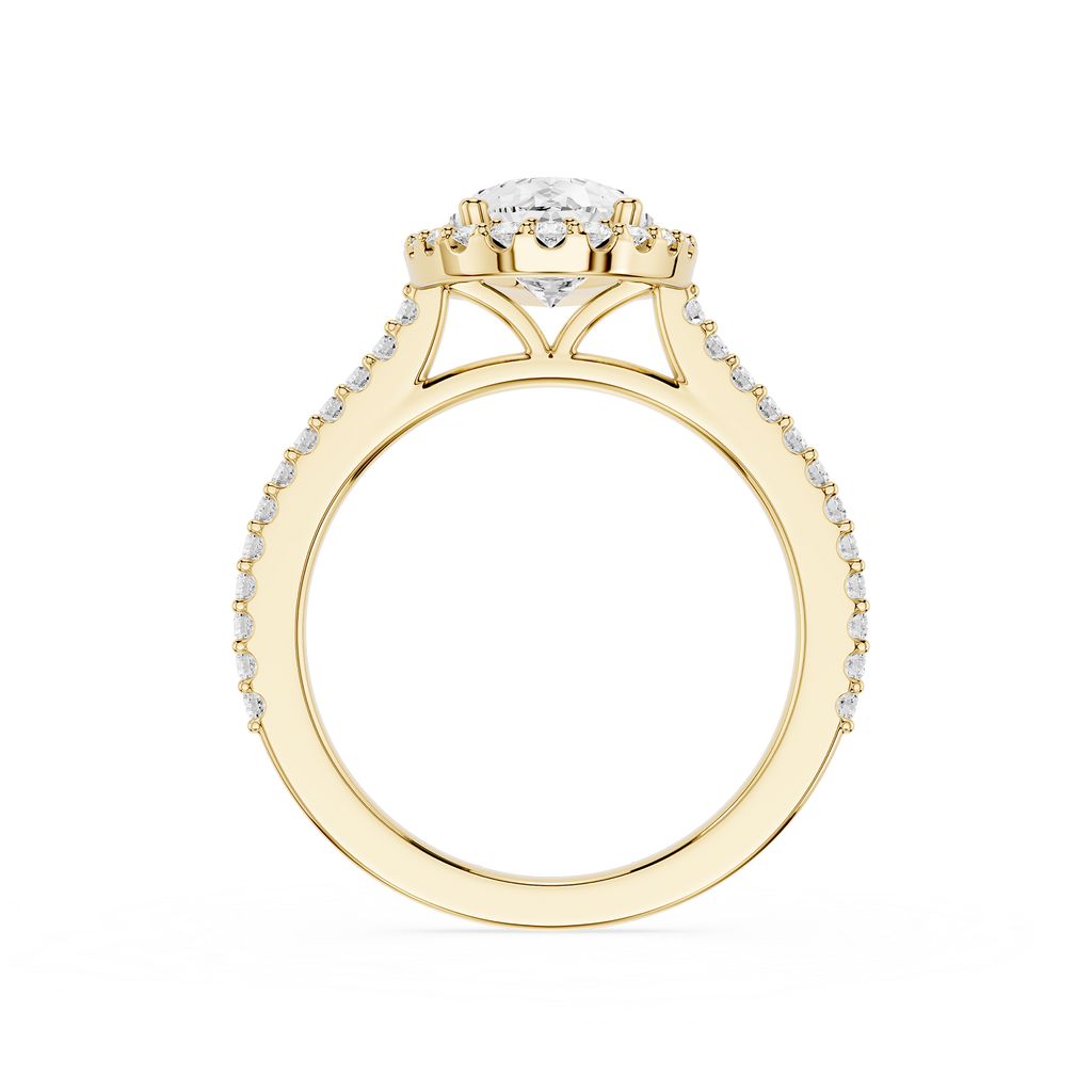 Gold ring with a diamond on a white background