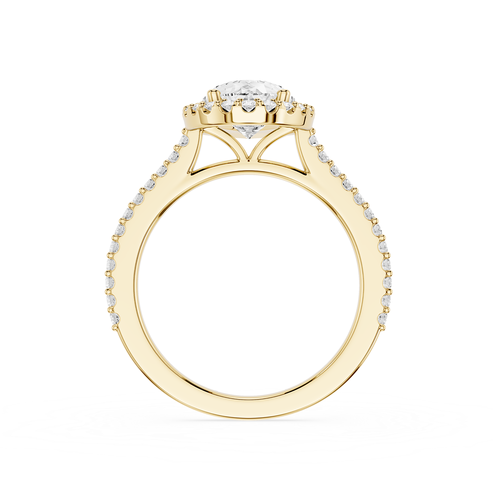 Gold ring with a diamond on a white background