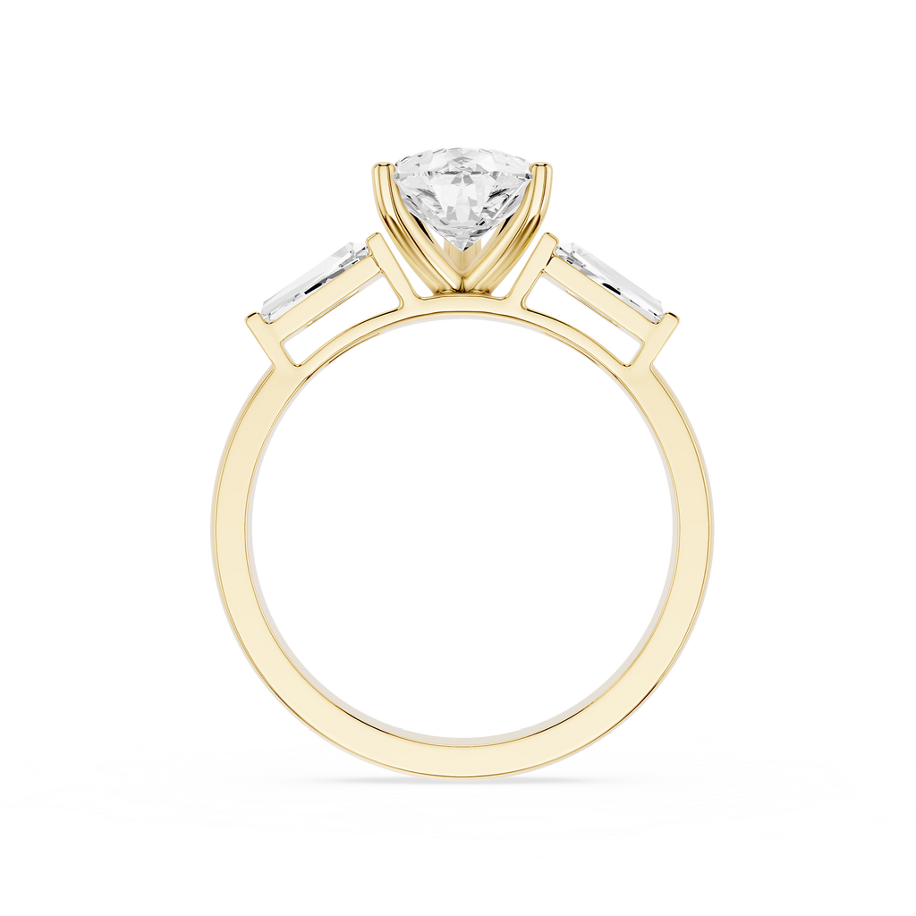 Gold ring with a diamond on a white background