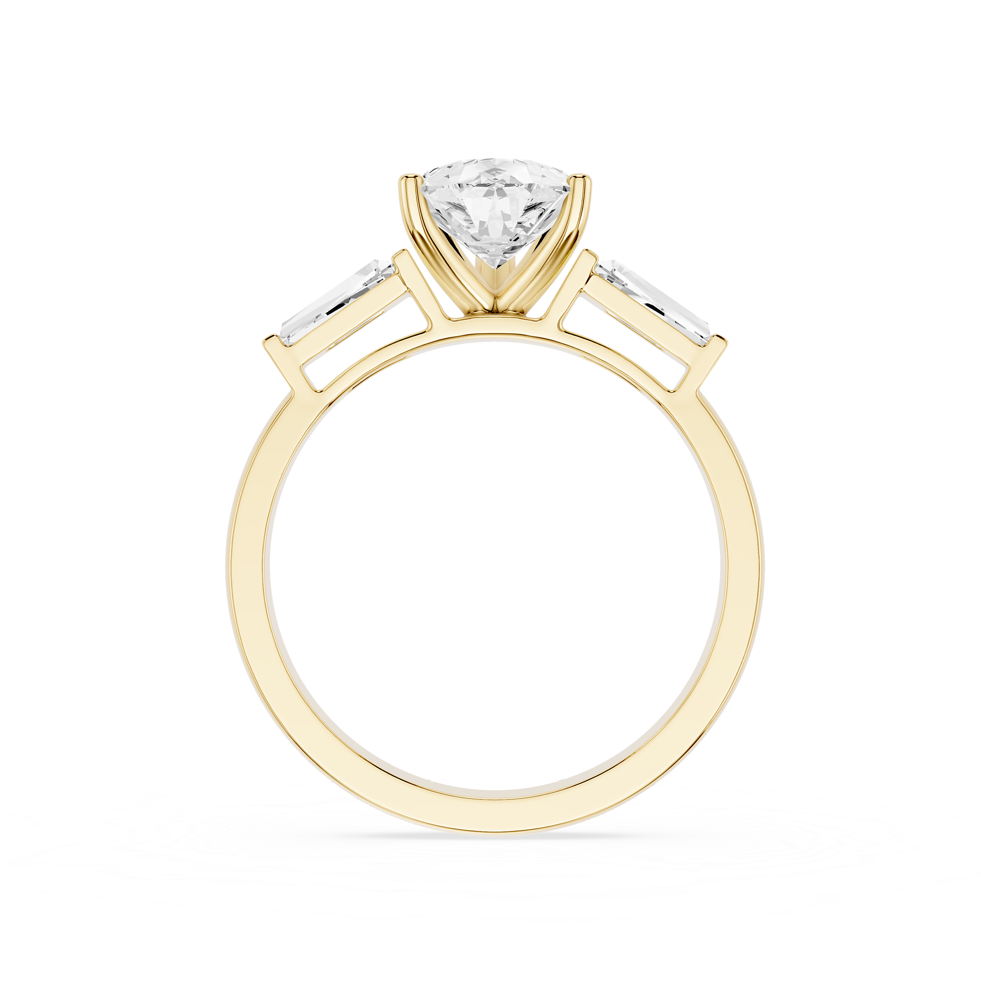Gold ring with a diamond on a white background