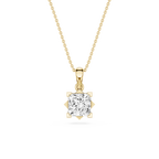 Gold necklace with a diamond pendant on a white background