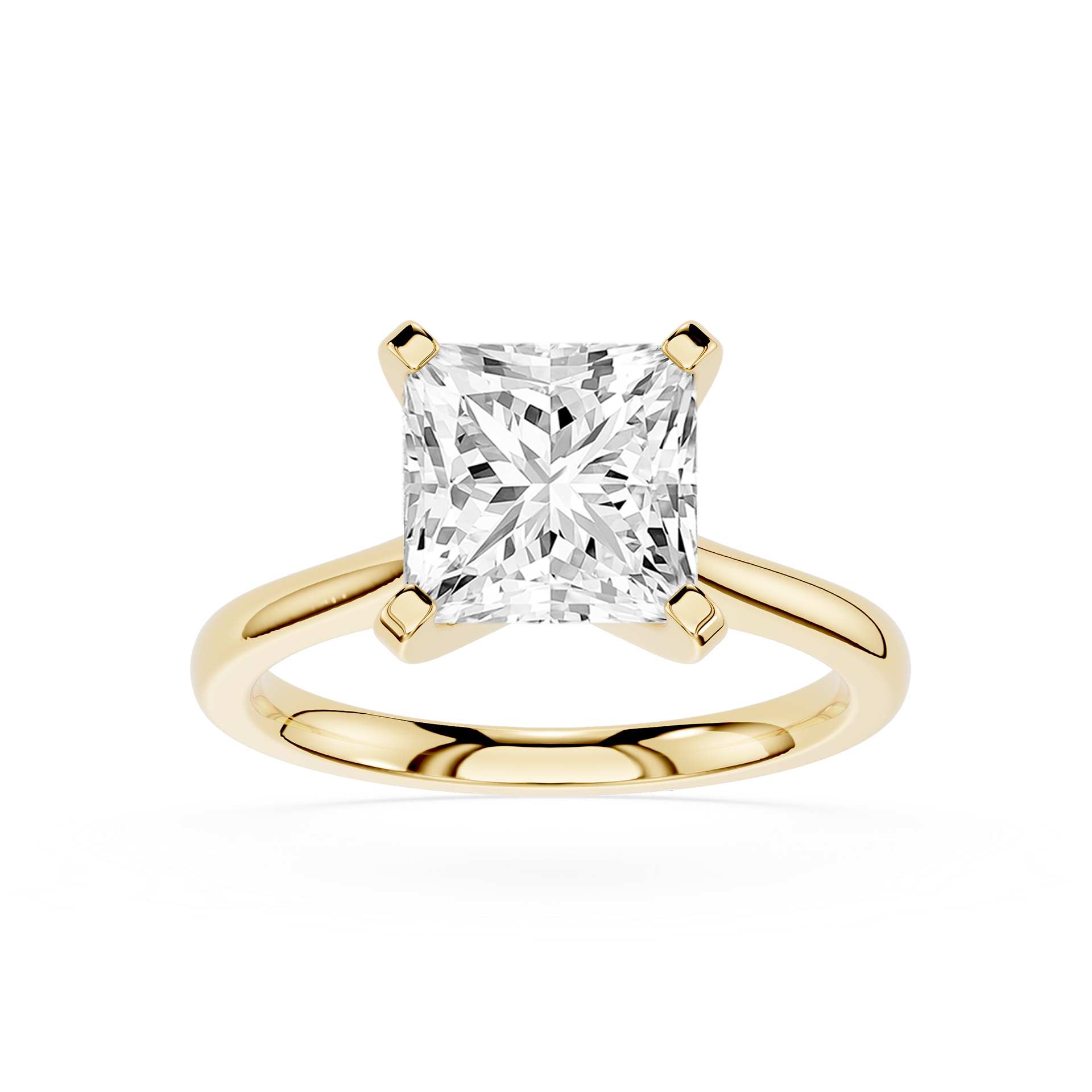 Gold ring with a large diamond on a white background