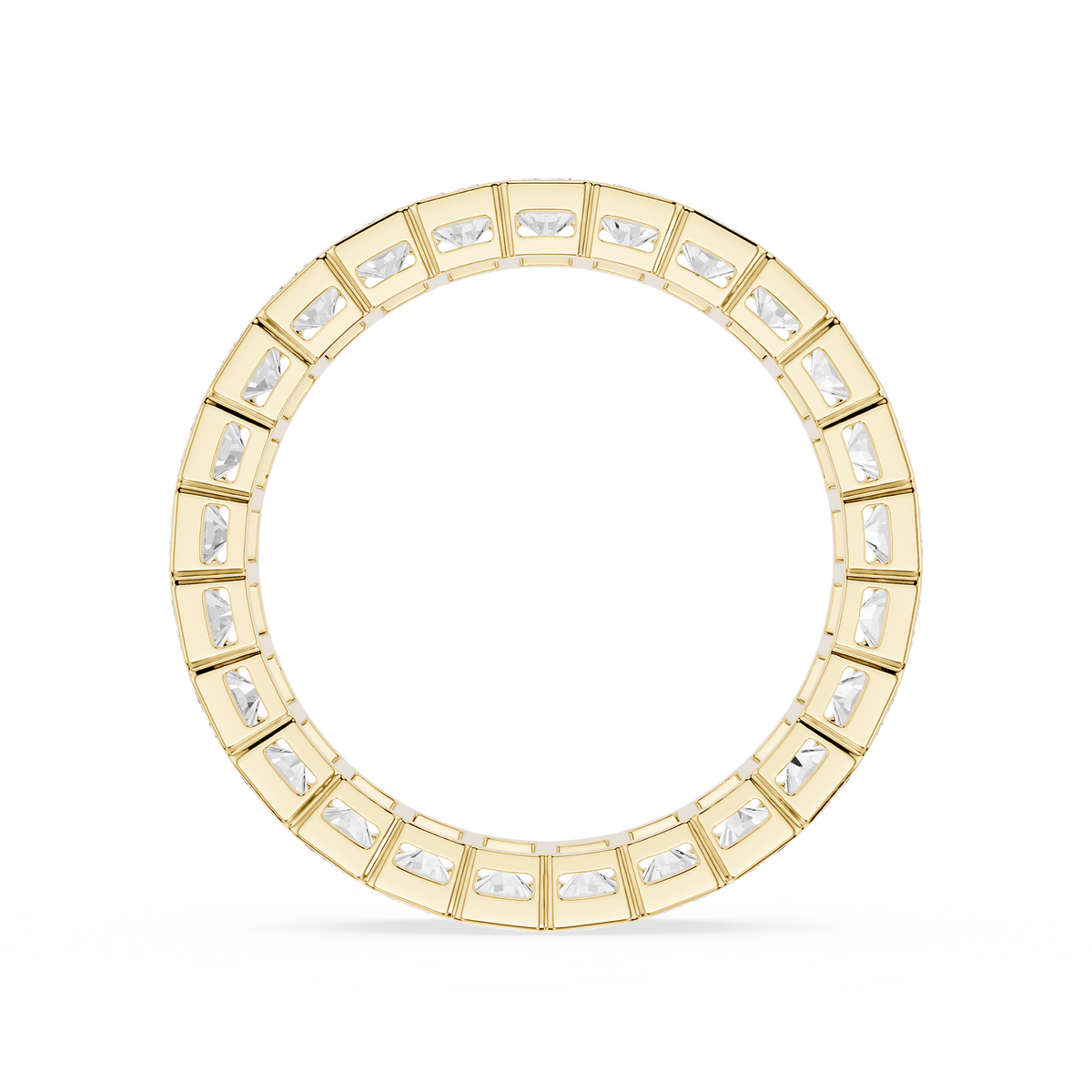 Back View Of Yellow Gold Radiant Cut Lab Diamond Shared Prong Eternity Wedding Ring