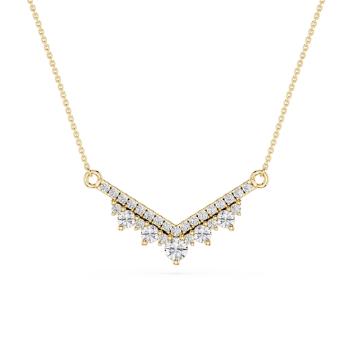 Yellow Gold Lab Grown Diamond Chevron Necklace featuring a V-shaped design with a sparkling round diamond center and pavé diamond accents.