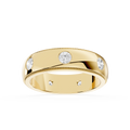 Gold ring with embedded diamonds on a white background