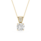 Gold necklace with a diamond pendant on a white background
